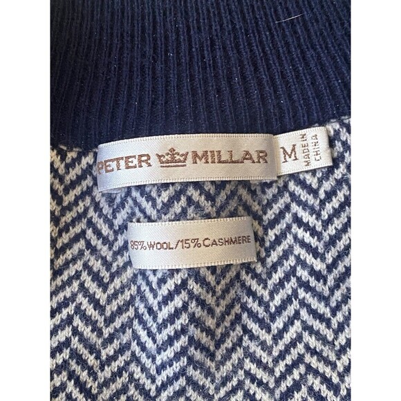 Peter Millar Sz M Merino Wool Cashmere 1/4 Blue/White Polka Dot Zip Knit Sweater - Picture 4 of 9